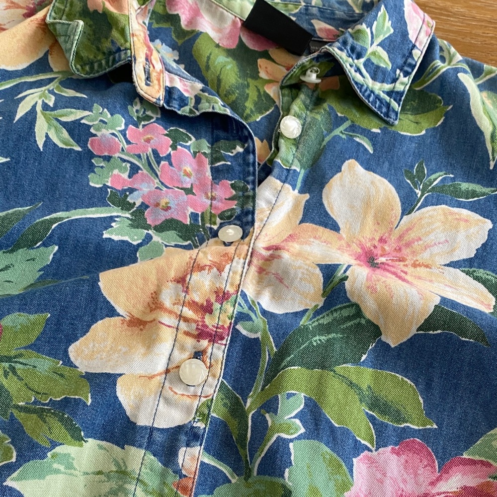 Vintage Denim Floral Women’s Shirt - Blue and Pink - Picture 7 of 11